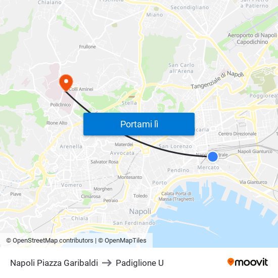 Napoli Piazza Garibaldi to Padiglione U map