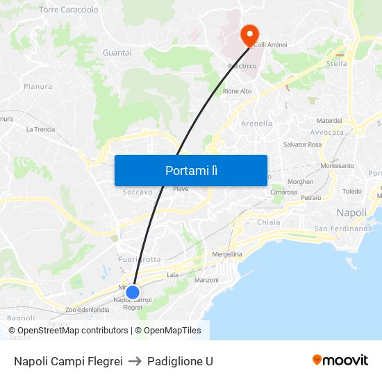 Napoli Campi Flegrei to Padiglione U map