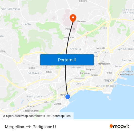Mergellina to Padiglione U map