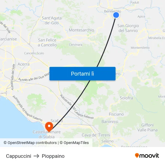 Cappuccini to Pioppaino map