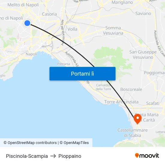 Piscinola-Scampia to Pioppaino map