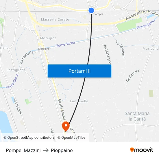 Pompei Mazzini to Pioppaino map