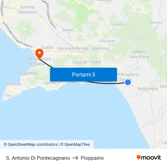S. Antonio Di Pontecagnano to Pioppaino map