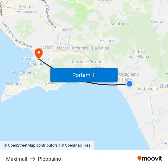 Maximall to Pioppaino map