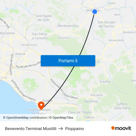 Benevento Terminal Mustilli to Pioppaino map