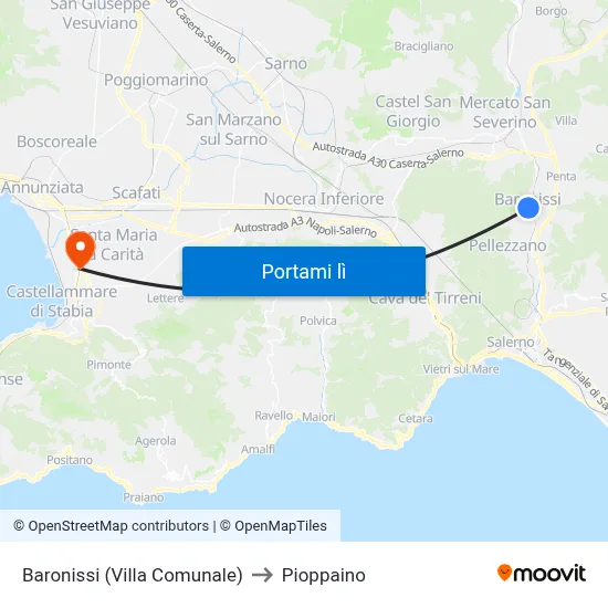 Baronissi (Villa Comunale) to Pioppaino map