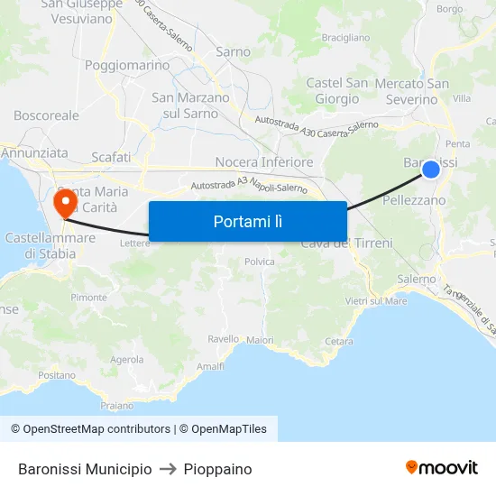 Baronissi Municipio to Pioppaino map
