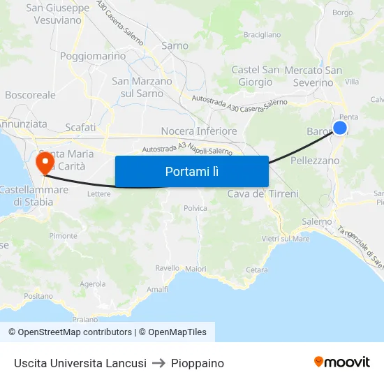 Uscita Universita  Lancusi to Pioppaino map