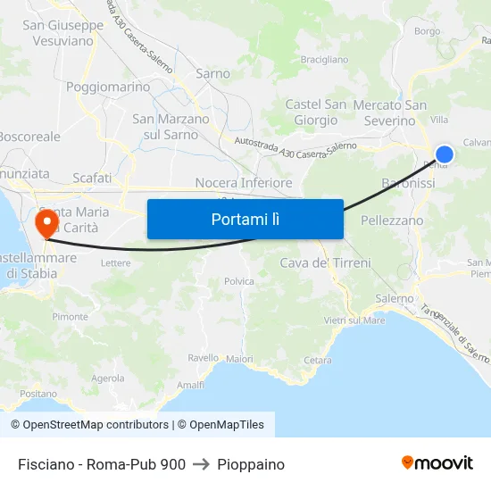 Fisciano - Roma-Pub 900 to Pioppaino map