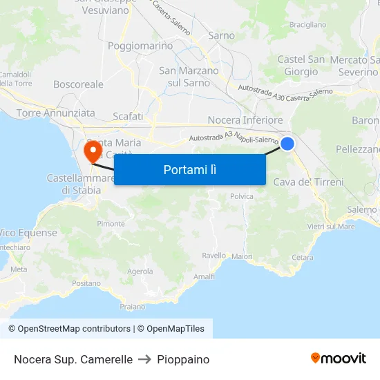 Nocera Sup. Camerelle to Pioppaino map