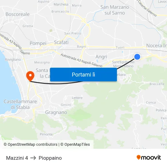 Mazzini 4 to Pioppaino map