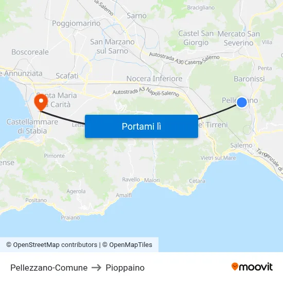 Pellezzano-Comune to Pioppaino map