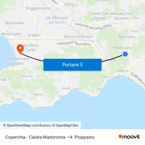 Coperchia - Calata-Madonnina to Pioppaino map