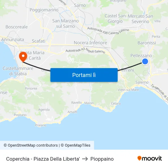 Coperchia - Piazza Della Liberta' to Pioppaino map