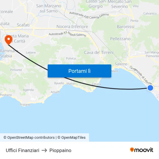 Uffici Finanziari to Pioppaino map