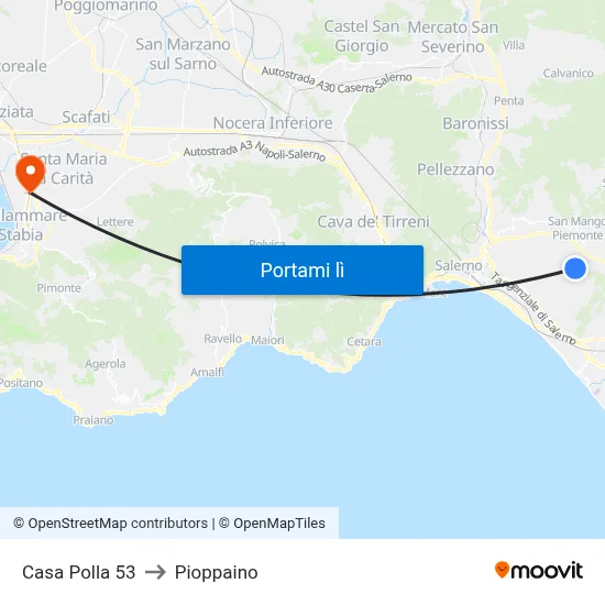 Casa Polla 53 to Pioppaino map
