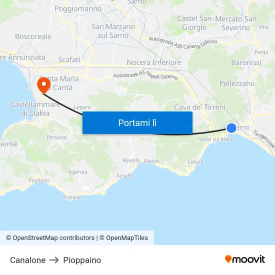 Canalone to Pioppaino map