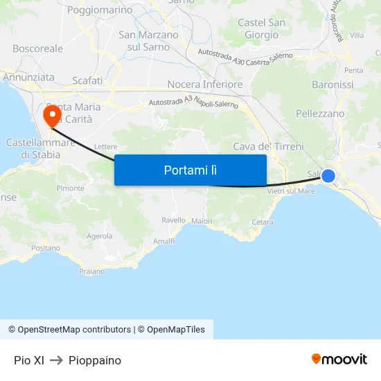 Pio XI to Pioppaino map