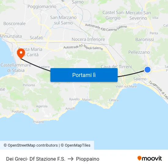 Dei Greci- Df Stazione F.S. to Pioppaino map