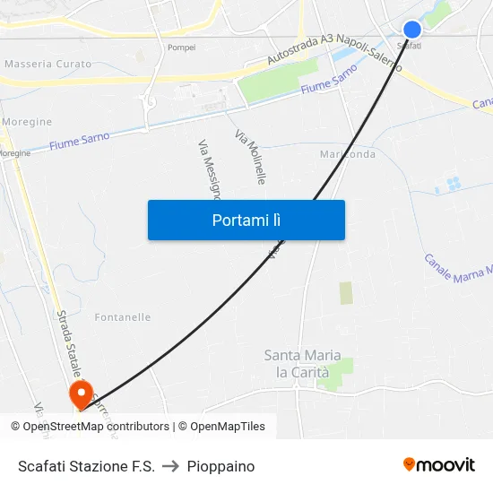 Scafati Stazione F.S. to Pioppaino map