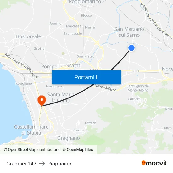 Gramsci 147 to Pioppaino map