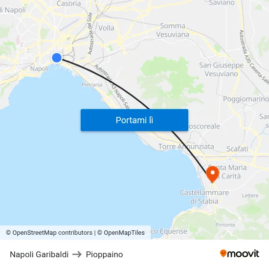 Napoli Garibaldi to Pioppaino map