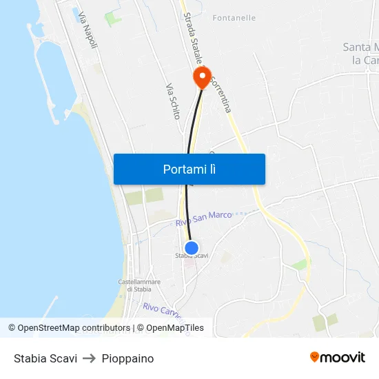 Stabia Scavi to Pioppaino map