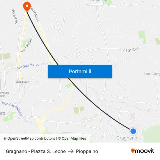 Gragnano - Piazza S. Leone to Pioppaino map