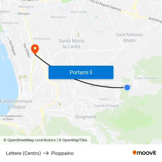 Lettere (Centro) to Pioppaino map