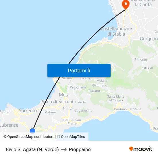 Bivio S. Agata (N. Verde) to Pioppaino map