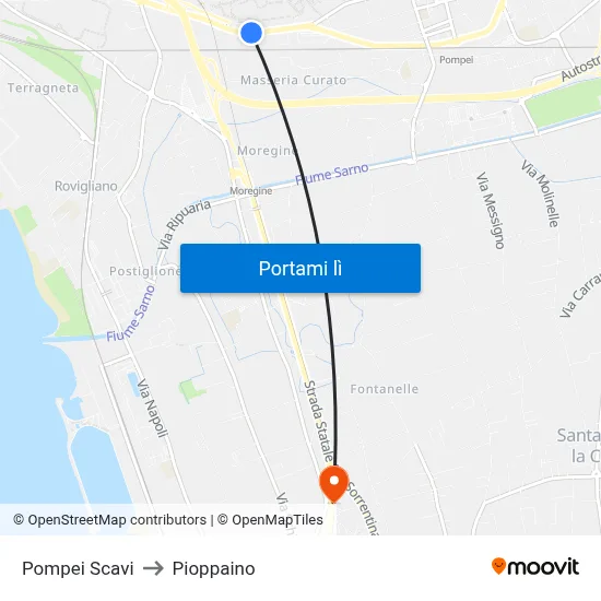 Pompei Scavi to Pioppaino map