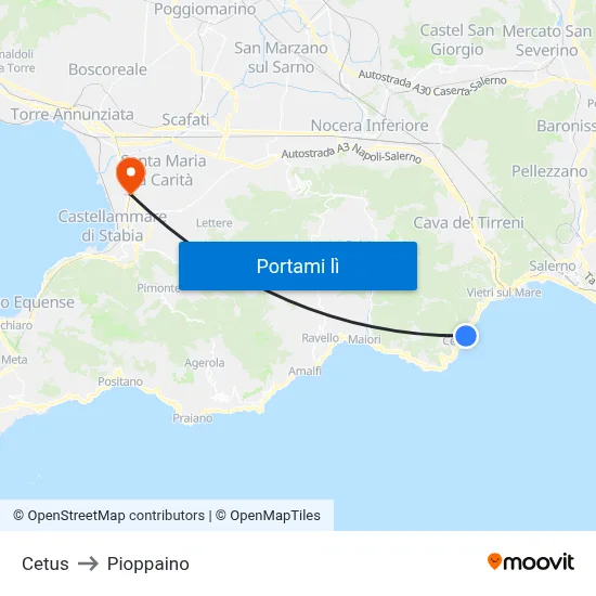 Cetus to Pioppaino map