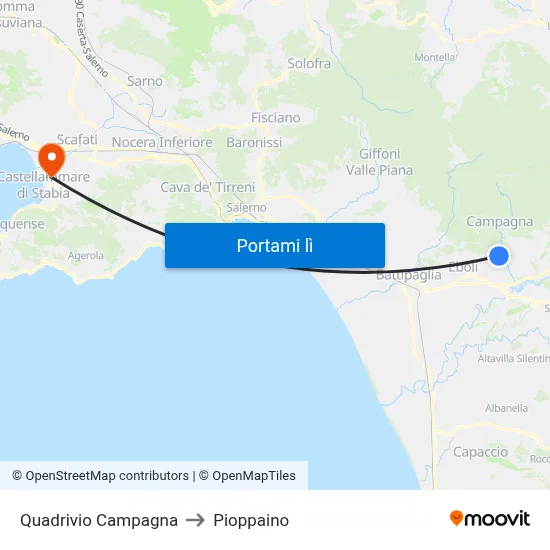 Quadrivio Campagna to Pioppaino map