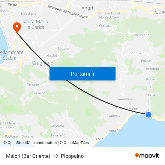 Maiori (Bar Oriente) to Pioppaino map