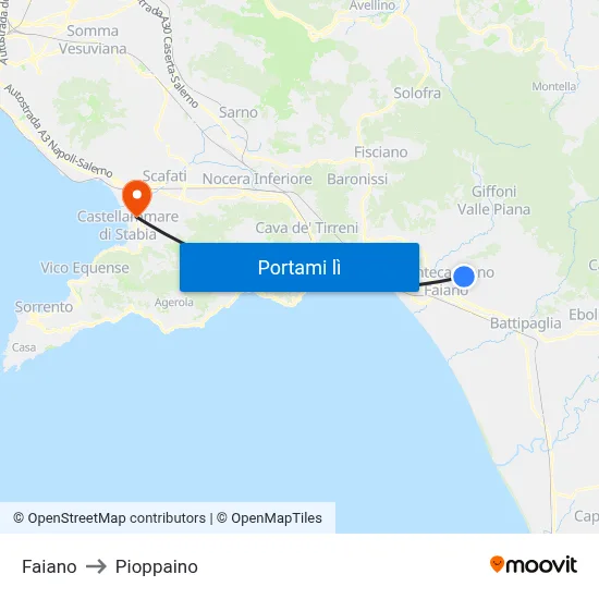 Faiano to Pioppaino map
