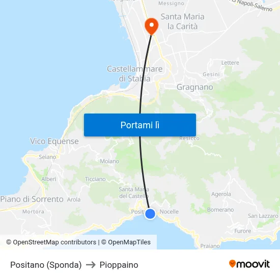 Positano (Sponda) to Pioppaino map