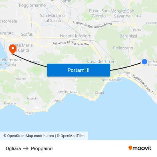 Ogliara to Pioppaino map