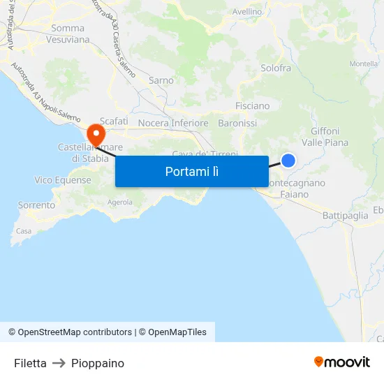 Filetta to Pioppaino map