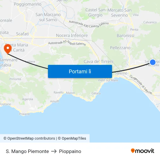 S. Mango Piemonte to Pioppaino map