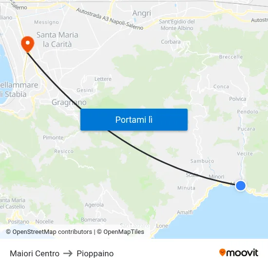 Maiori Centro to Pioppaino map