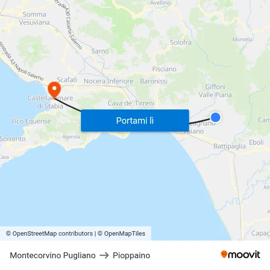 Montecorvino Pugliano to Pioppaino map