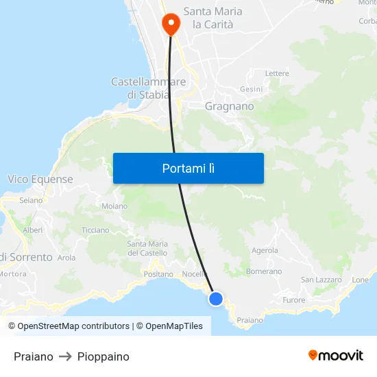 Praiano to Pioppaino map
