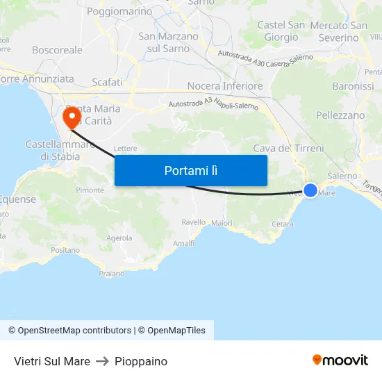 Vietri Sul Mare to Pioppaino map