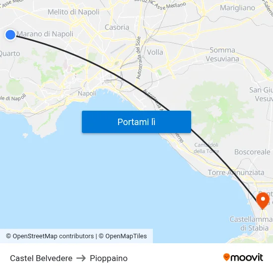 Castel Belvedere to Pioppaino map