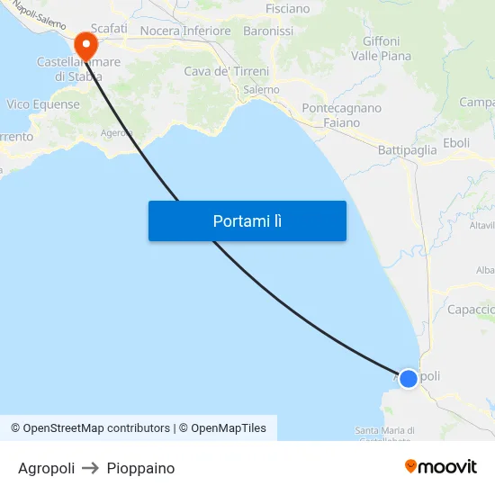 Agropoli to Pioppaino map
