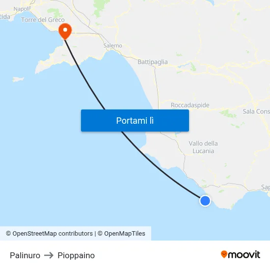 Palinuro to Pioppaino map