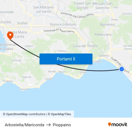 Arbostella/Mariconda to Pioppaino map