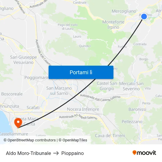 Aldo Moro-Tribunale to Pioppaino map