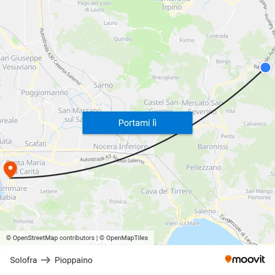 Solofra to Pioppaino map
