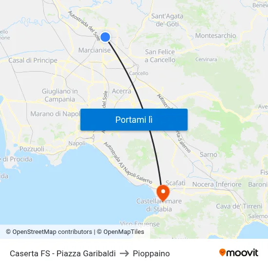 Caserta FS - Piazza Garibaldi to Pioppaino map
